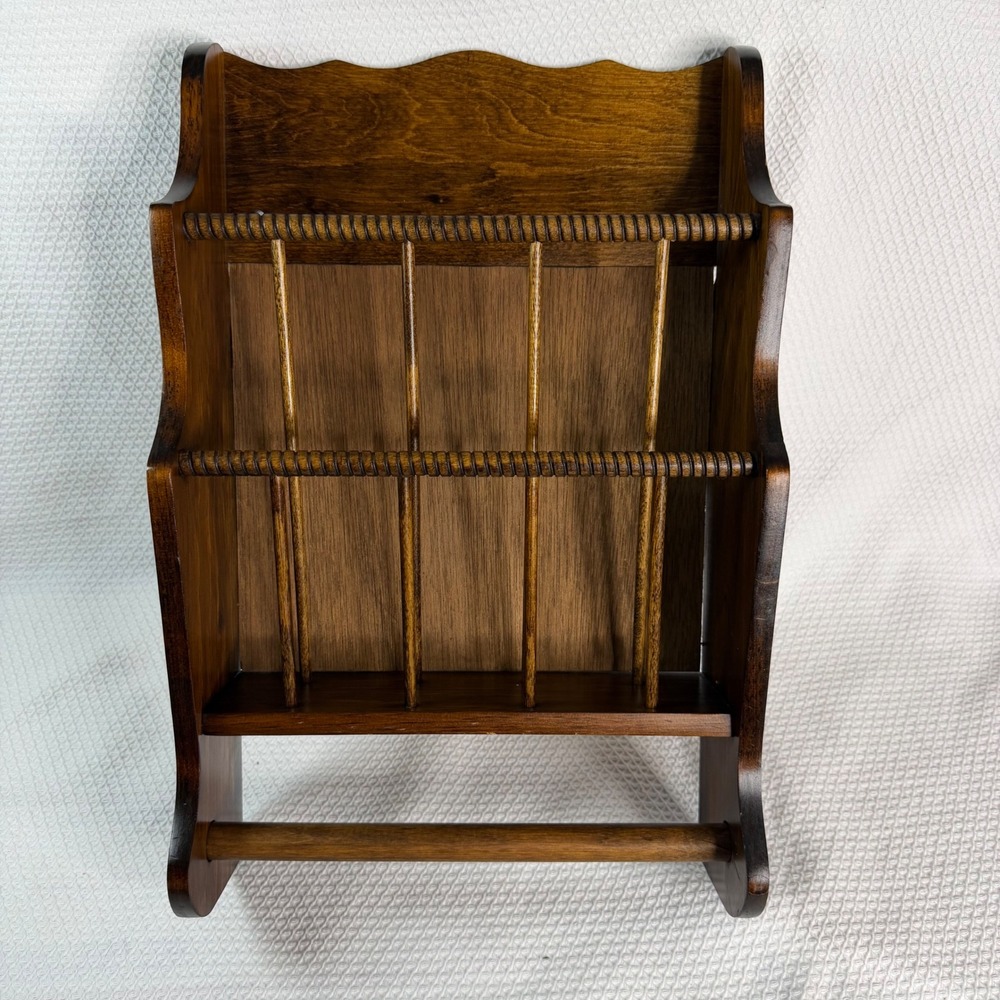 VTG Wooden Wall Mount Mail Sorter Cookbook Holder Paper Towel Rod Holder Rack